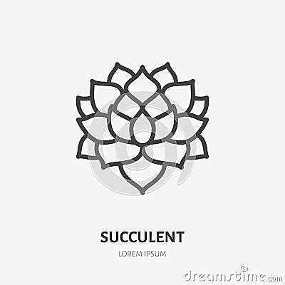 Succulent flat line icon. Vector thin sign of house plant, botanical logo. Nature illustration, home garden shop symbol Vector Illustration