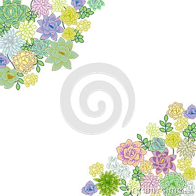 Succulent garden border card design. Vector Illustration