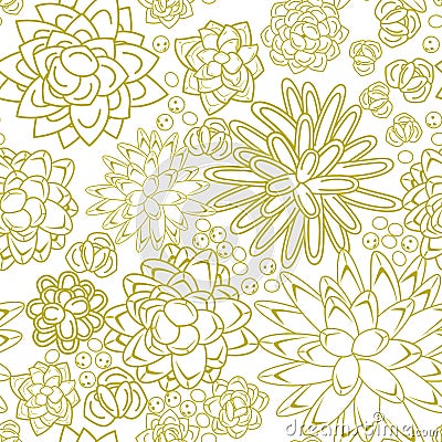 Succulent garden monochrome doodle seamless pattern. Vector Illustration