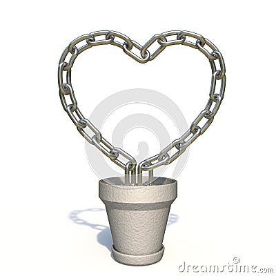 Succulent plant heart shaped made of metal chain 3D Cartoon Illustration