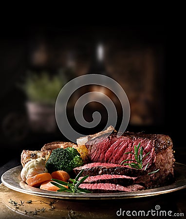 Rustic Rare Roast Beef Stock Photo