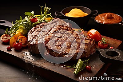 Succulent Sizzling steak grill with herbs. Generate ai Stock Photo