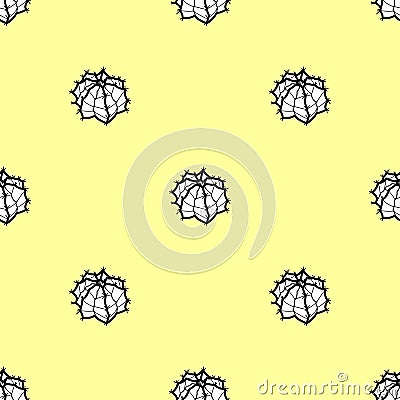 Succulents in black outline and white plane on pastel yellow Vector Illustration