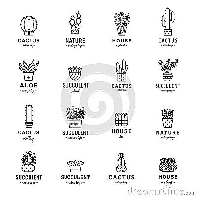 Succulents and cacti black logo vector set. Vector Illustration