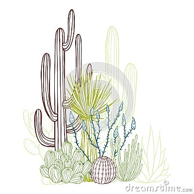 Desert plants. Vector sketch illustration Vector Illustration