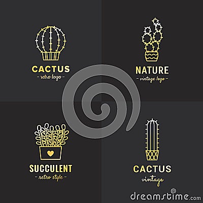 Succulents and cacti gold vector set. Part four. Vector Illustration