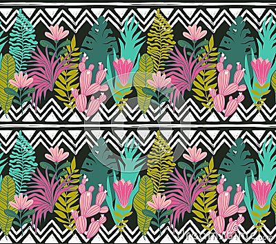 Succulents cacti plant vector seamless pattern. Botanical green desert flora fabric print. Vector Illustration