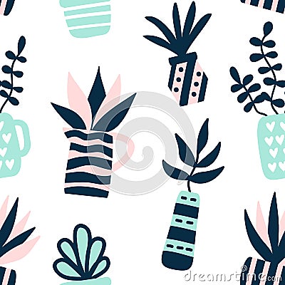 Succulents plants seamless pattern Vector Illustration