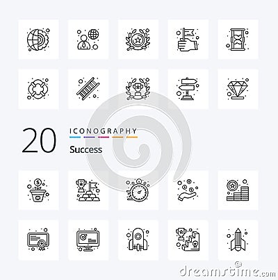 20 Sucess Line icon Pack like coins pay cash clock money reward time work Vector Illustration