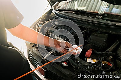 Such as oil inspection Air cleaner Tire check. Stock Photo