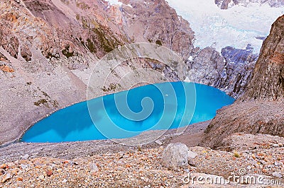 Sucia lake by Fitz Roy mountain. Stock Photo