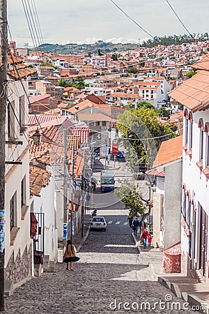 White colonial houses in Sucre Editorial Stock Photo