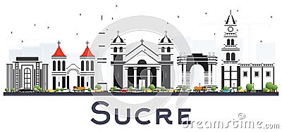 Sucre Bolivia City Skyline with Gray Buildings Isolated on White Stock Photo