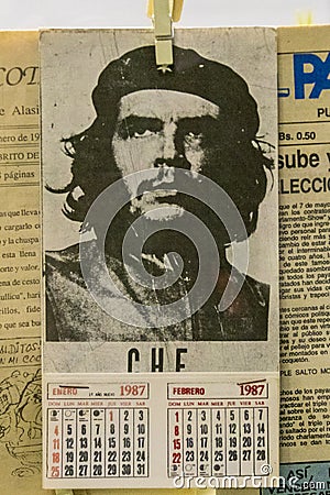 Portrait of Che Guevara on a calendar at Sucre Museum. Bolivia Editorial Stock Photo