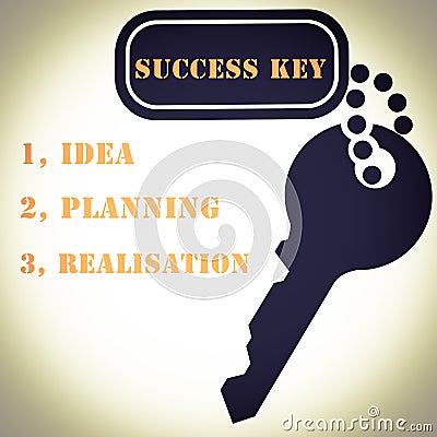 Sucses key idea planing realisation text and key icon Cartoon Illustration