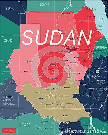 Sudan country detailed editable map Vector Illustration