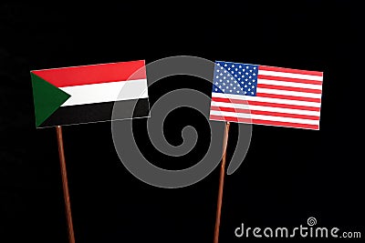 Sudan flag with USA flag on black Stock Photo