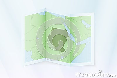 Sudan map, folded paper with Sudan map Vector Illustration