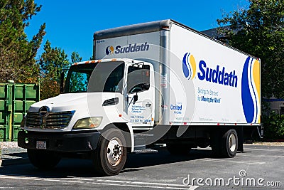 Suddath Relocation Systems truck waits for customer on outdoor parking lot. Editorial Stock Photo