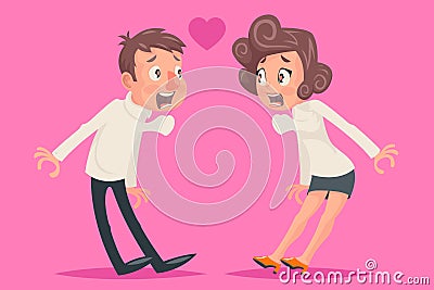 Sudden Falling in Love Shok Emotion Male Female Characters Icon Cartoon Design Vector Illustration Vector Illustration