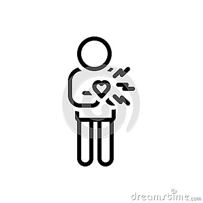 Black line icon for Suddenly, chest pain and heart Vector Illustration