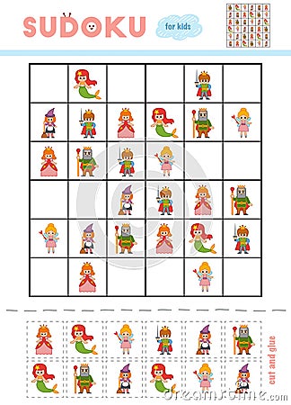 Sudoku for children, education game. Cartoon characters Vector Illustration