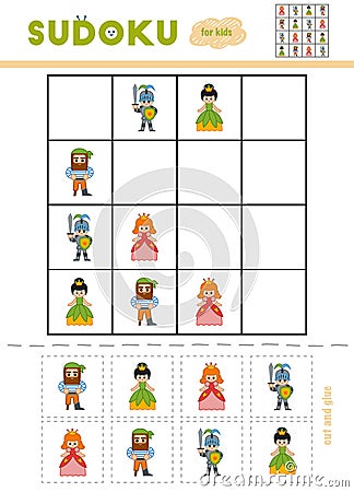 Sudoku for children, education game. Cartoon characters Vector Illustration