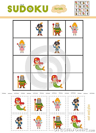 Sudoku for children, education game. Cartoon characters Vector Illustration