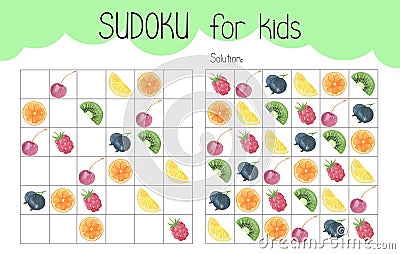 Sudoku educational game leisure activity worksheet watercolor illustration, printable grid Cartoon Illustration