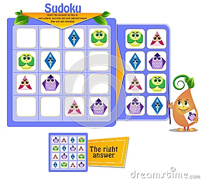 Shapes owls game sudoku Stock Photo