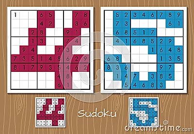 Sudoku game with the answers. 4, 5 numbers Vector Illustration
