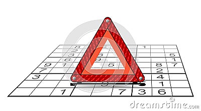 Sudoku game and warning triangle Stock Photo