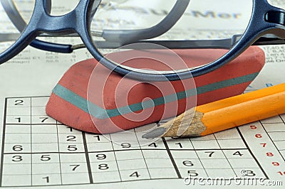 Sudoku grid in close up Stock Photo