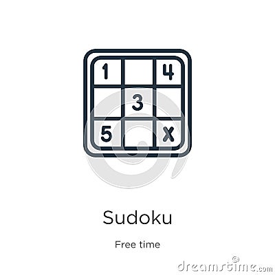Sudoku icon. Thin linear sudoku outline icon isolated on white background from free time collection. Line vector sudoku sign, Vector Illustration