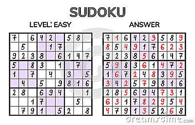 Sudoku. Kids and adult mathematical mosaic. Magic square. Logic puzzle game. Digital rebus Vector Illustration