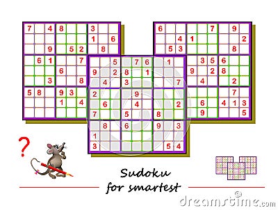 Sudoku puzzle. Big size, difficult level. Logic game for children and adults. Printable page for kids brain teaser book. Vector Illustration