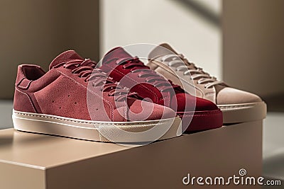 Suede sneakers in pink tones, generative ai Stock Photo