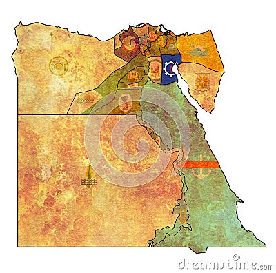 flag of Suez on map of Egypt Governorates Cartoon Illustration