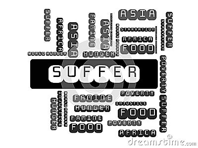 SUFFER - image with words associated with the topic FAMINE, word cloud, cube, letter, image, illustration Cartoon Illustration