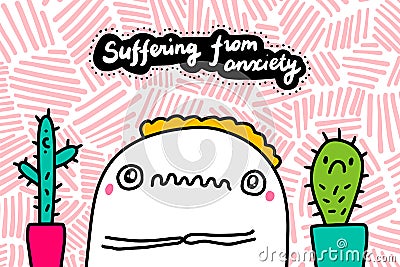 Suffering from anxiety hand drawn vector illustration in cartoon comic stlye man frustrated plants around Vector Illustration