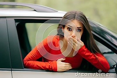 Car Sick Woman Having Motion Sickness Symptoms Stock Photo