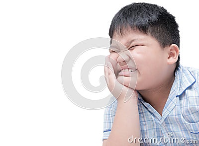 Suffering from toothache. Obese fat boy suffering from toothache Stock Photo