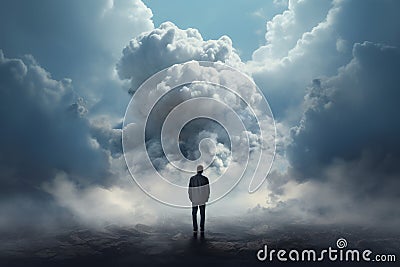 Suffocating Man depression cloud. Generate Ai Stock Photo