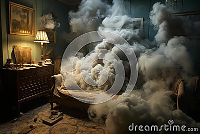 Suffocating Smoke room. Generate Ai Stock Photo