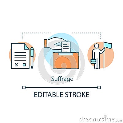 Suffrage concept icon. Elections idea thin line illustration. Right to vote for government candidates. Referendum Vector Illustration