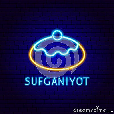 Sufganiyot Neon Label Vector Illustration