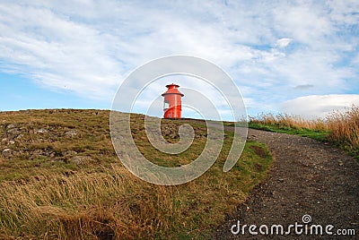 Sugandisey Lighthouse Iceland Stock Photo