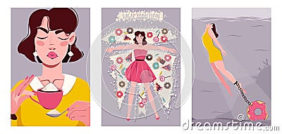 Sugar Addiction Posters Set Vector Illustration