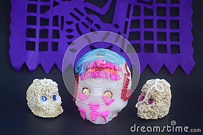 Sugar and amaranth traditional skulls for mexican altar on Day of the Dead celebrations Stock Photo