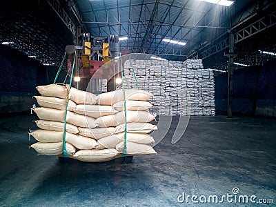 Sugar in bags handling Stock Photo